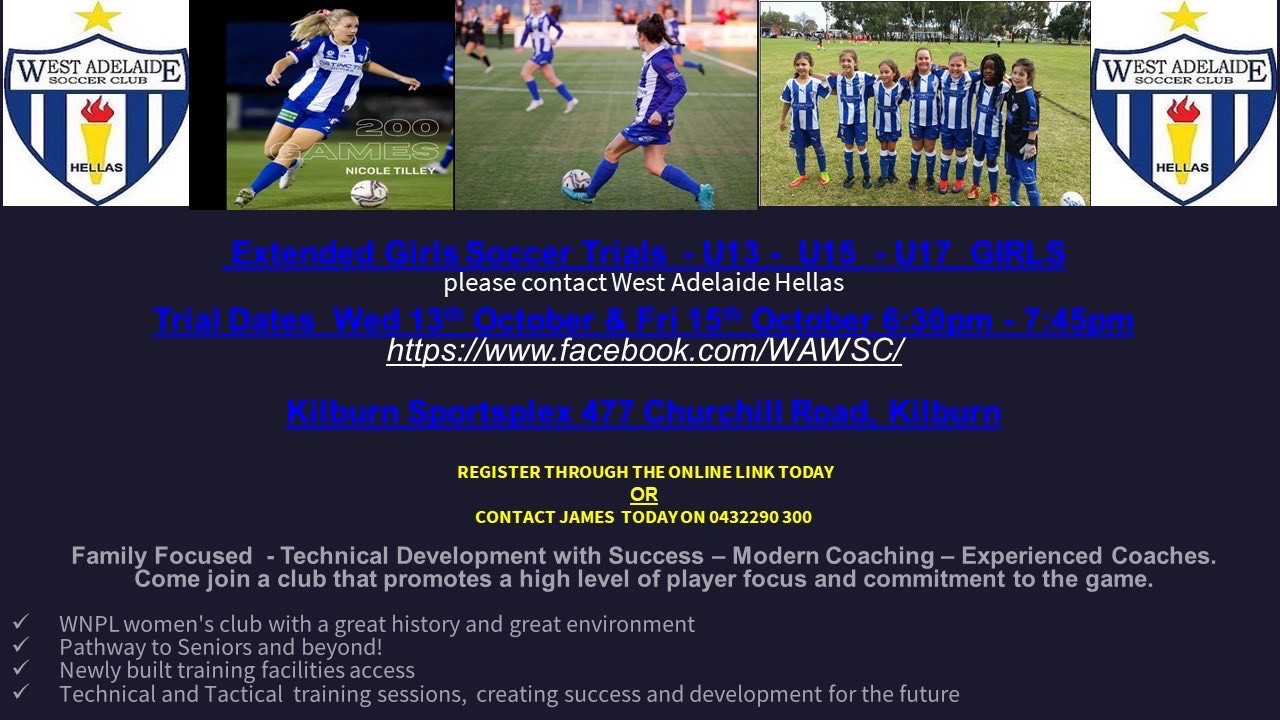 West Adelaide Junior Girls 2021 Trials