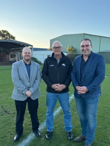 Eric Brown, CEO of Port Lincoln Council; Richard Hennell, President of the Port Lincoln Soccer Association; and Michael Carter, CEO of Football South Australia.