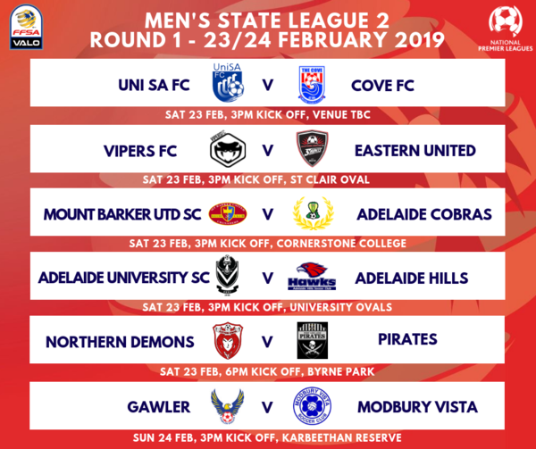 State League 2 Men's Round 1 Fixtures 2019