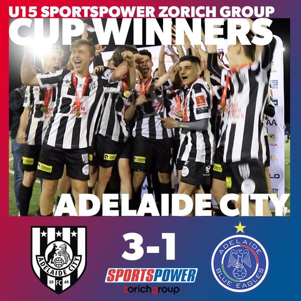 Adelaide City celebrate their cup final win against Adelaide Blue Eagles